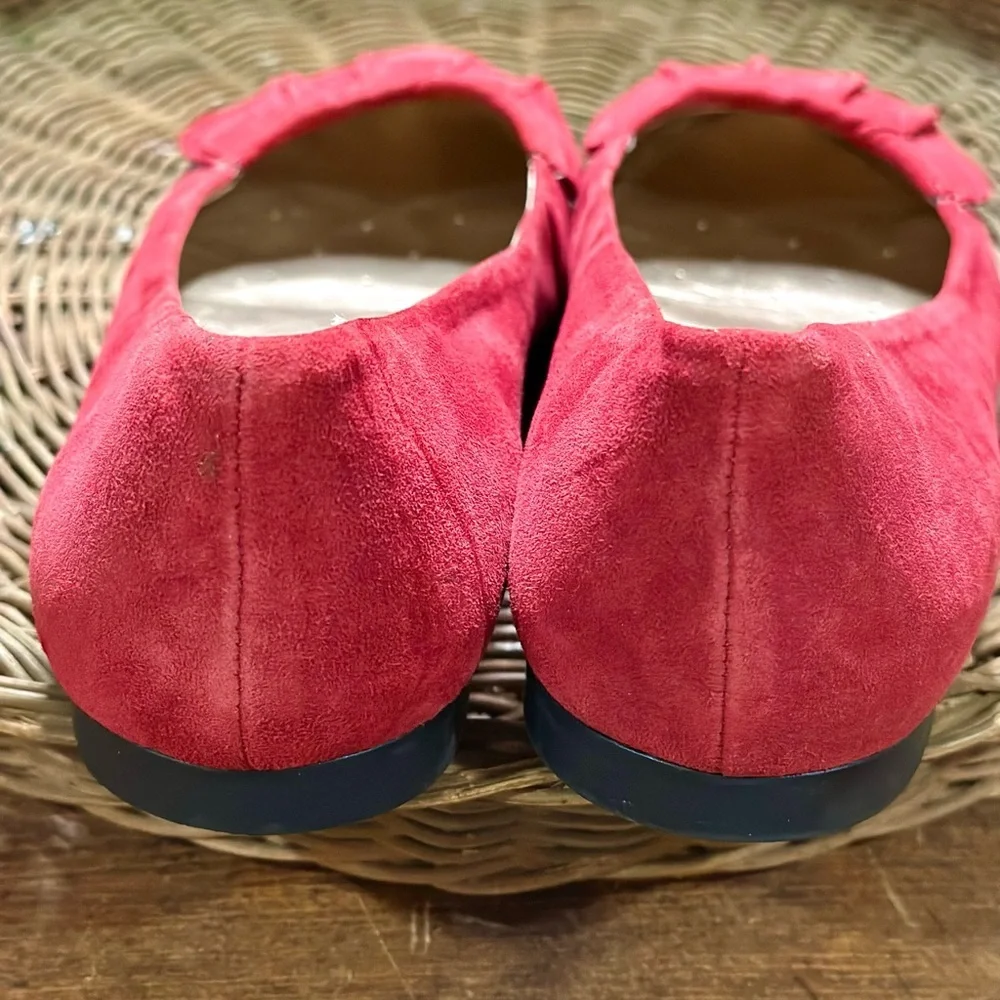 L.L. Bean Women's Red Suede Ruffle Shoes - Picture 2 of 9